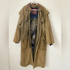 Vintage Woolrich Jacket Men’s Large Canvas Duster Coat Aztec Wool Blanket Lined
